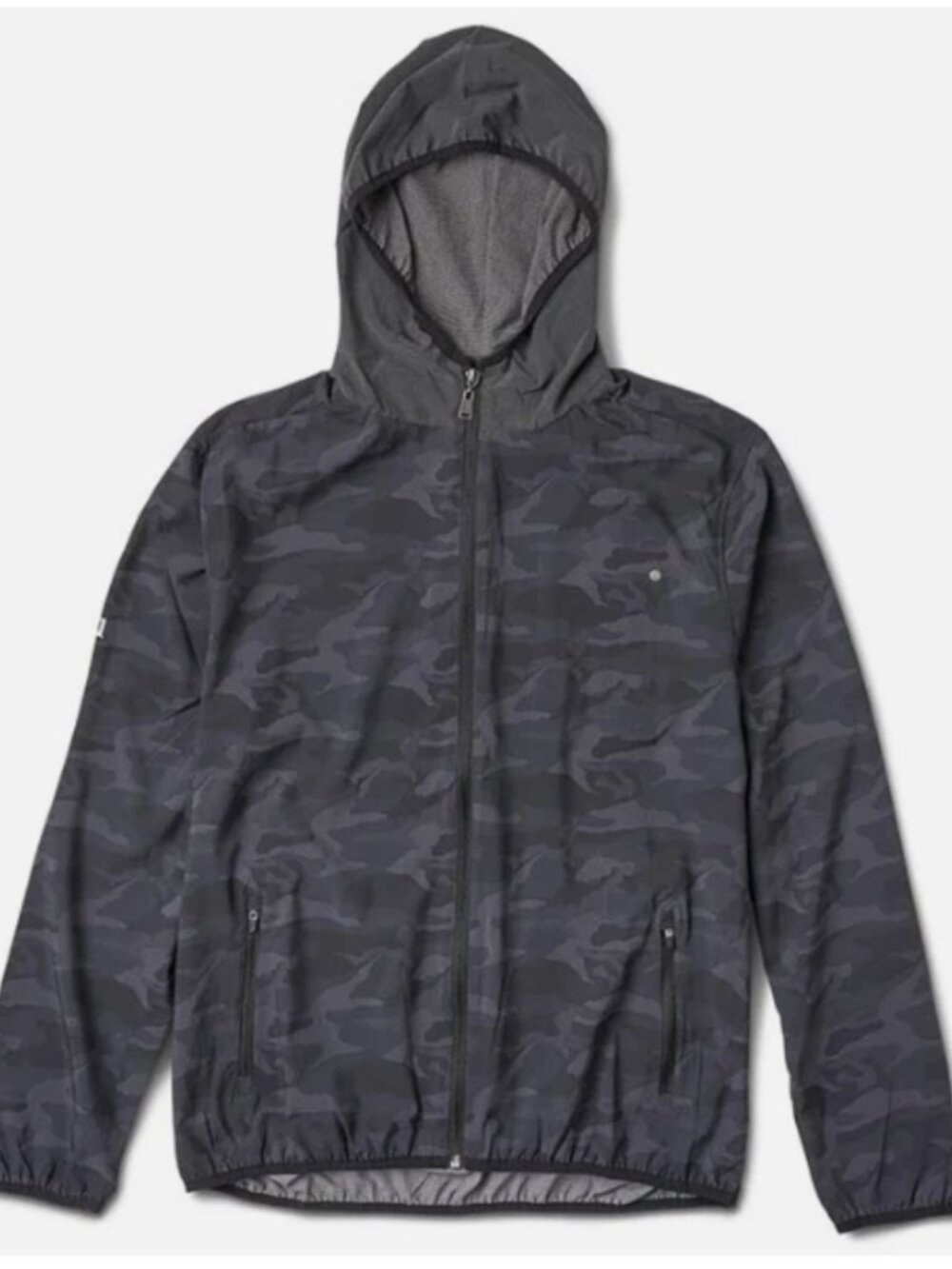 Vuori Outdoor Trainer Shell Hoodie Run Jacket Large Camo Water-Resistant Stretch